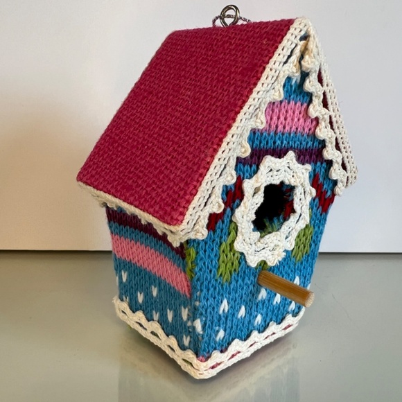 Vintage Birdhouse Xmas Tree Ornaments Set of 4 Colourful Handmade Embroidered - Picture 6 of 11